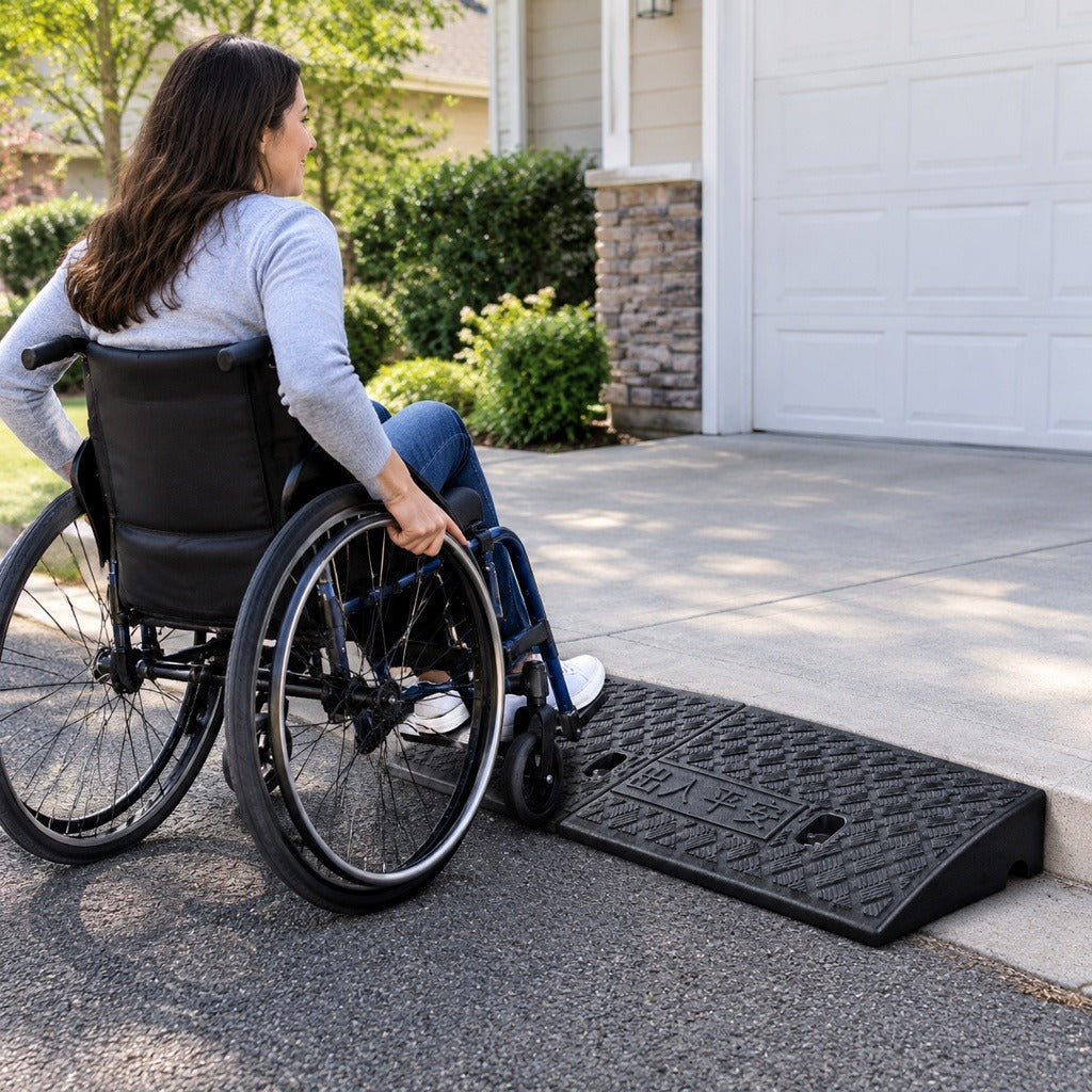 Portable Plastic Curb Ramp Set for Driveways and Sidewalks - in everyday life