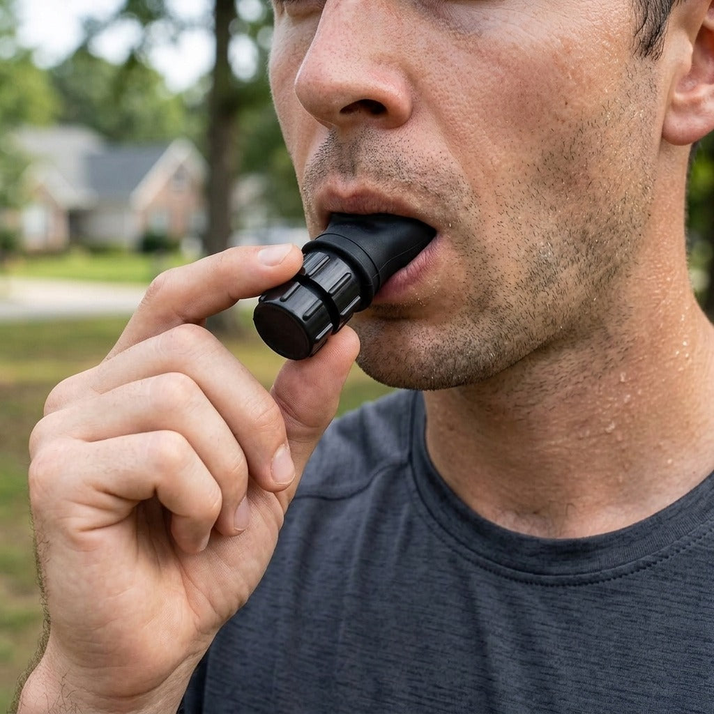 Portable Silicone Breathing Trainer - in use