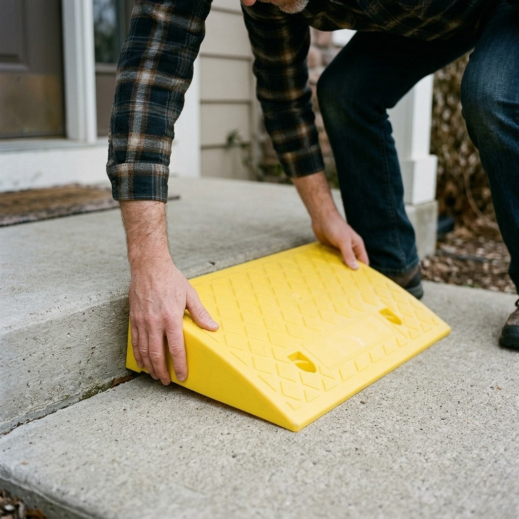 Portable Threshold Ramp 3-10 cm, Anti-Slip for Doorsteps and Curbs - in use