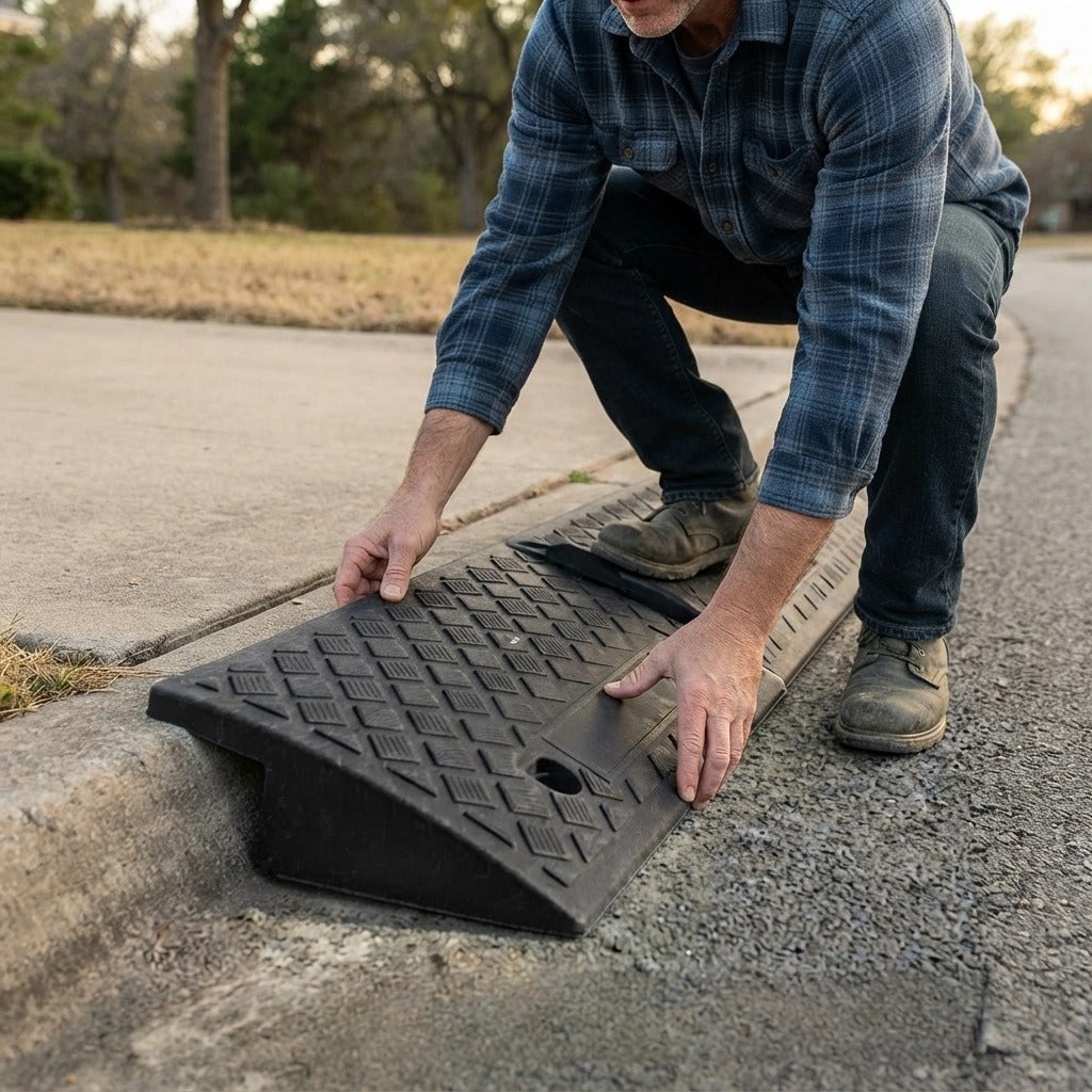Portable Threshold Ramp, 3–10cm - in use