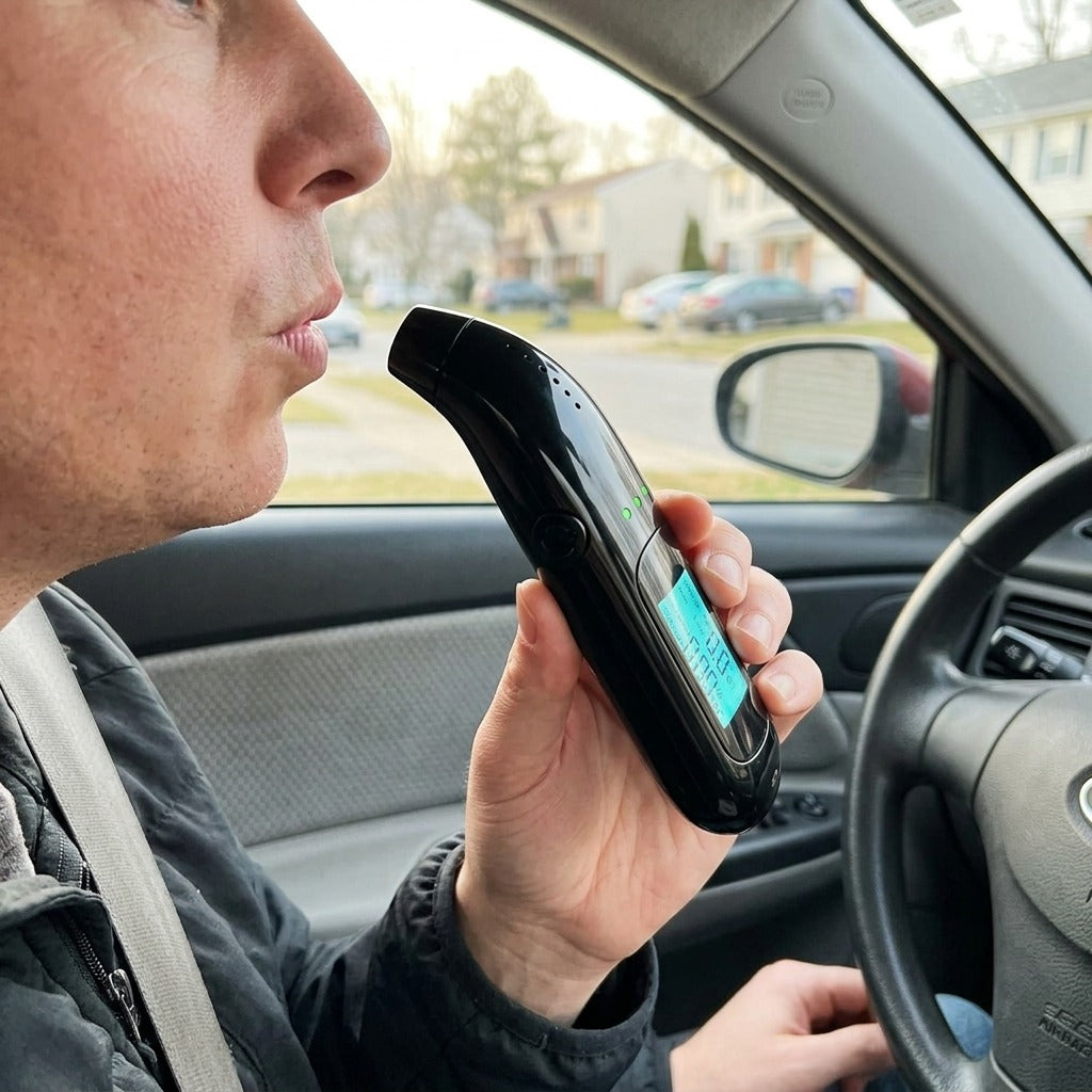 Portable USB-Rechargeable Breathalyzer - in use