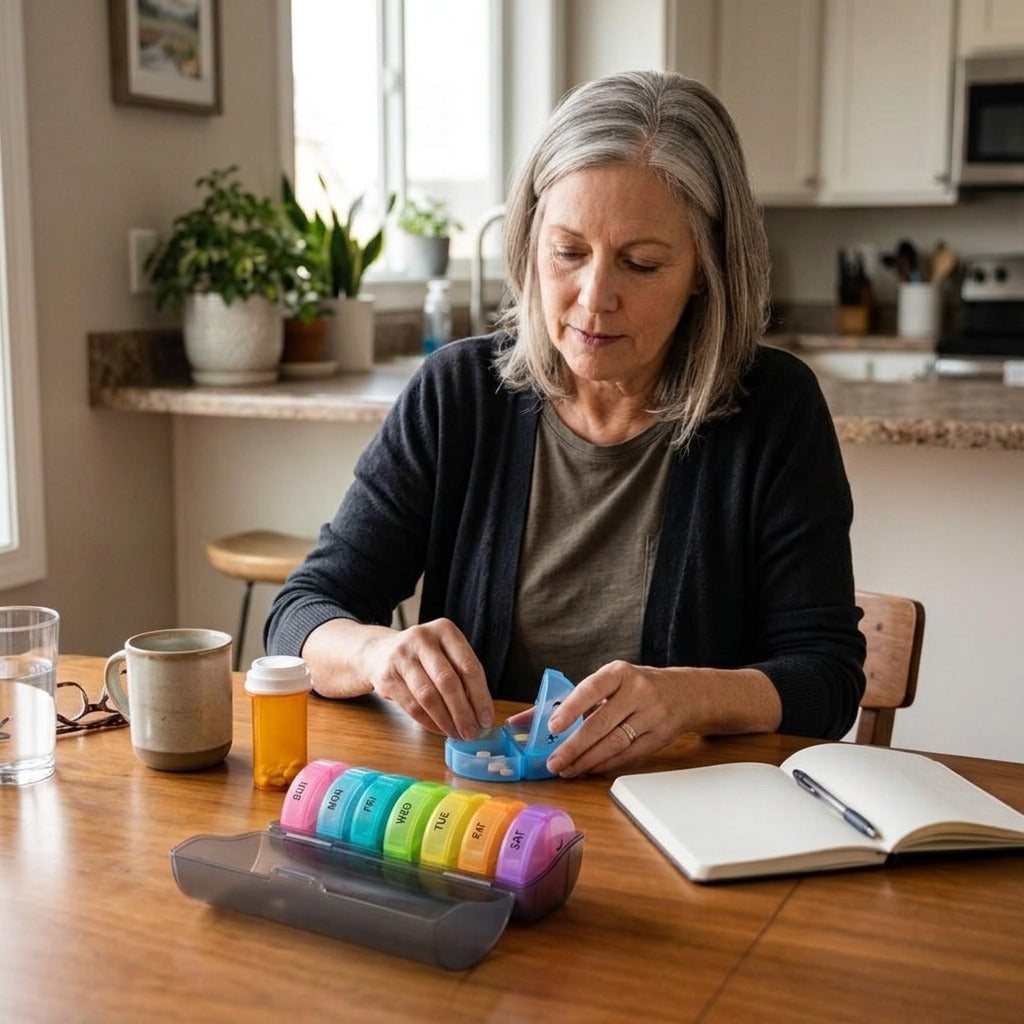 Portable Weekly Pill Organizer - at home
