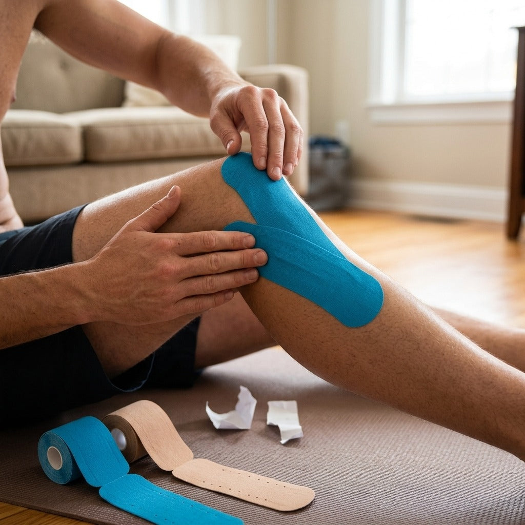 Pre-Cut Elastic Exercise Tape, 5 cm x 5 m - in use