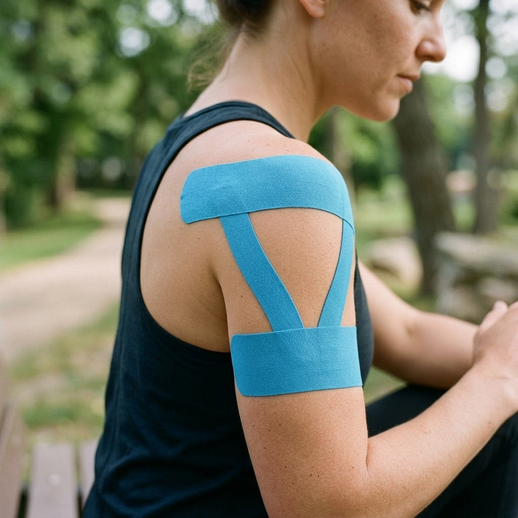 Pre-Cut Shoulder Kinesiology Tape Patches - in use