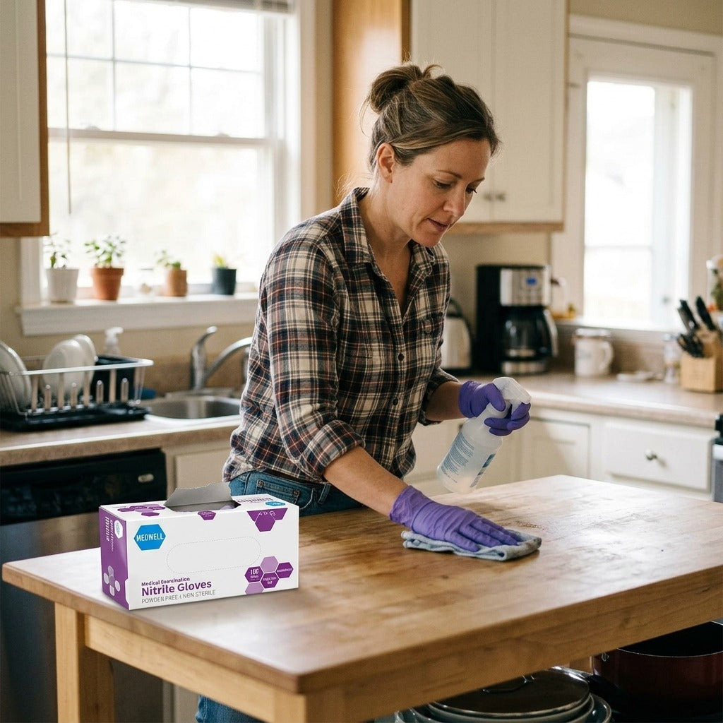 Purple Powder-Free Nitrile Gloves, Latex-Free - at home