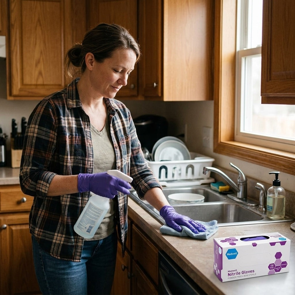 Purple Powder-Free Nitrile Gloves, Latex-Free - in everyday life