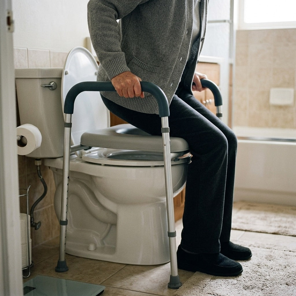 Raised Toilet Seat with 7 Height Settings - in use