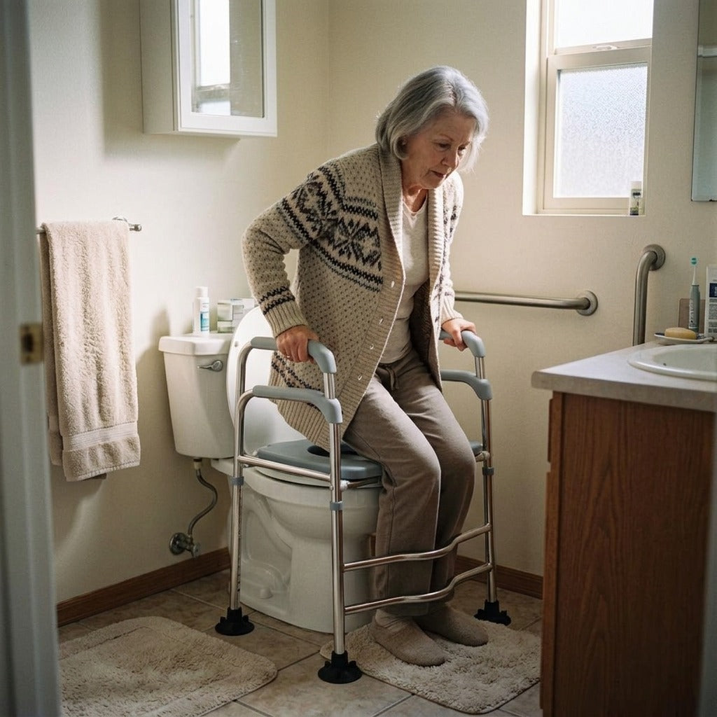 Raised Toilet Seat with Armrests - at home