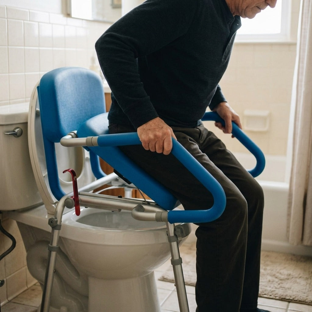 Raised Toilet Seat with Handles - in use