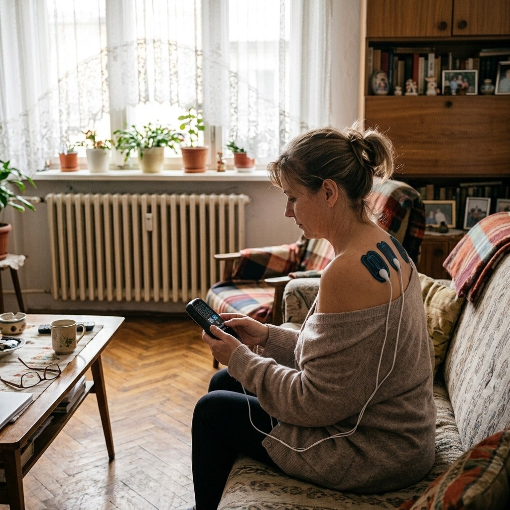 Újratölthető, kétkimenetes TENS masszírozó - otthon