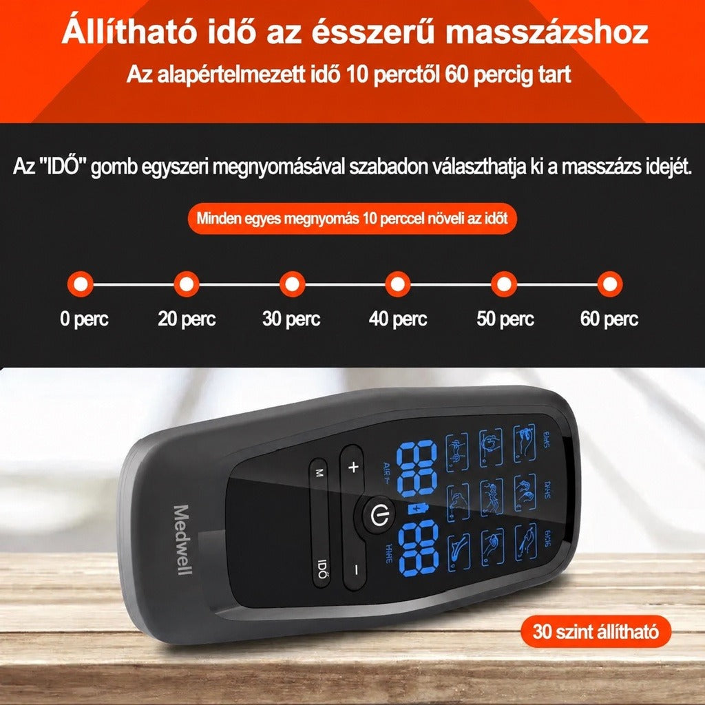 Állítható masszázs idő 0-60 perc 30 szint intenzitás