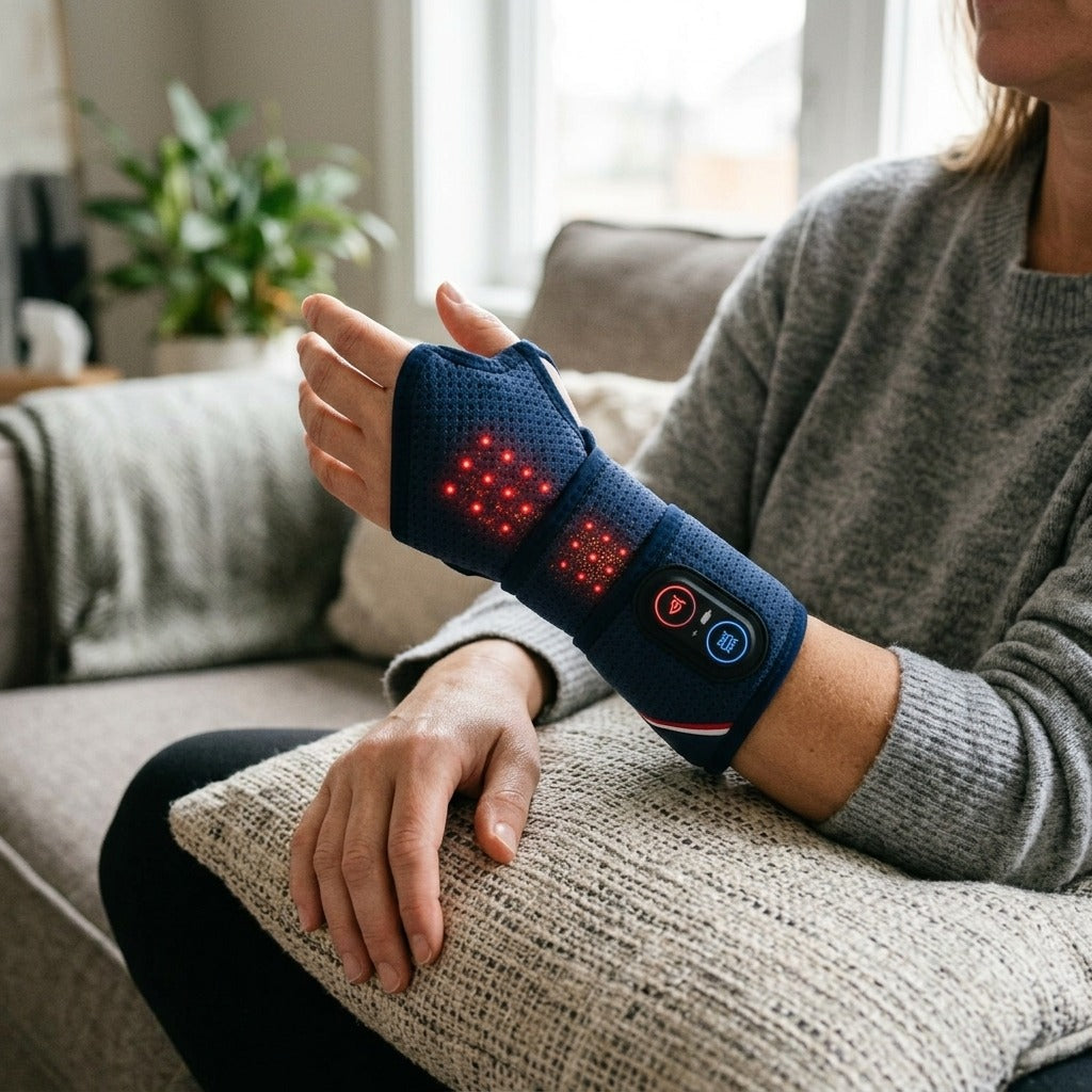 Rechargeable Hand and Wrist Heating Wrap - in use