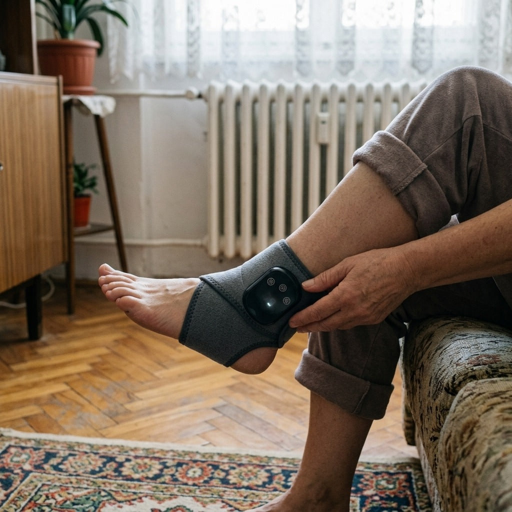 Újratölthető, melegítő bokarögzítő - használat közben
