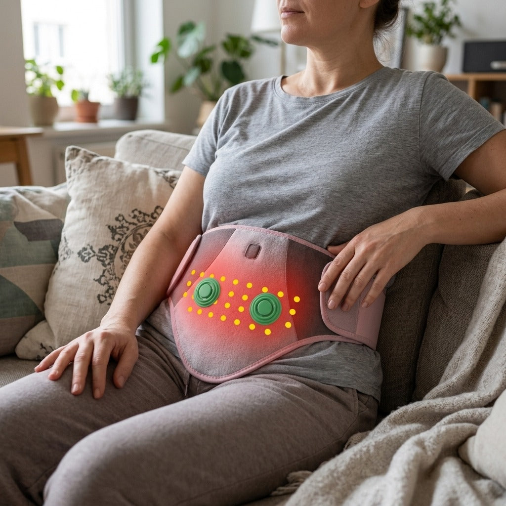 Red Light Abdominal Heating Pad with Massage - in use