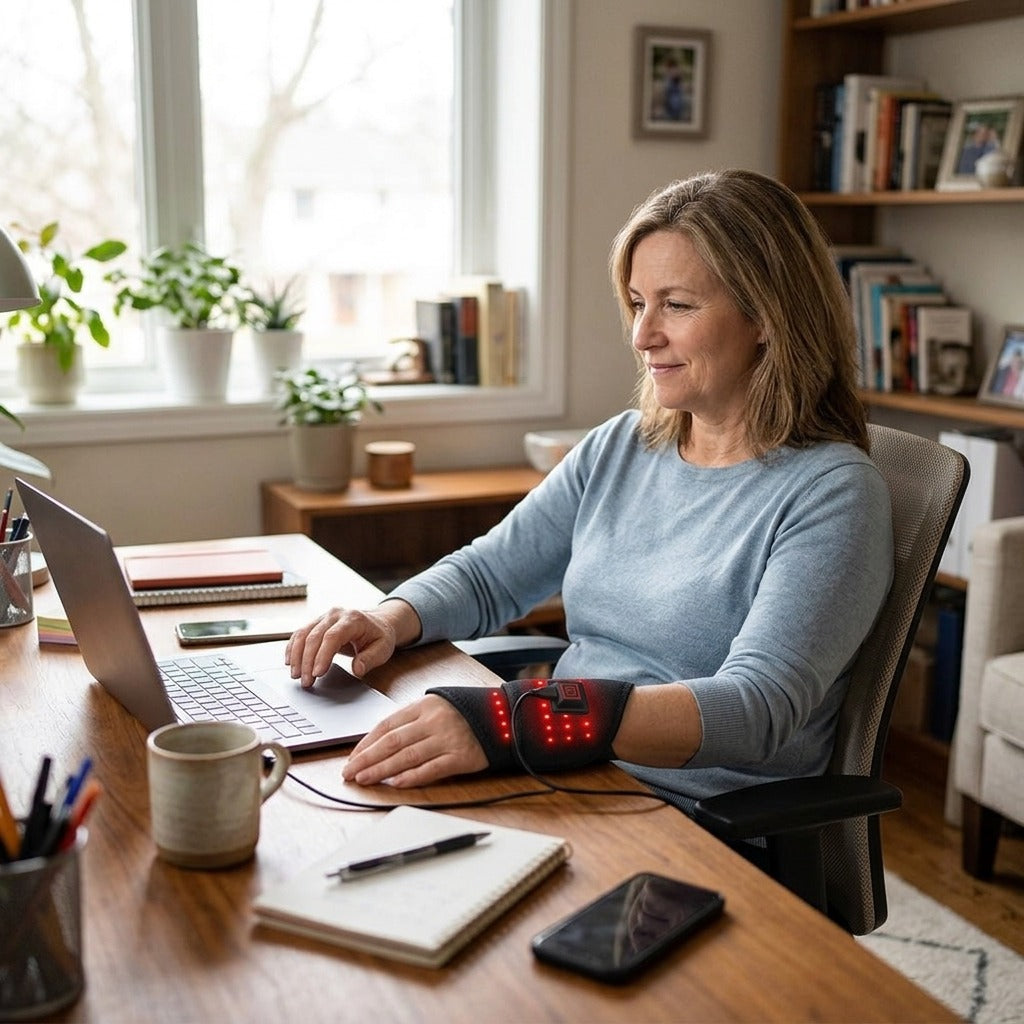 Red Light Heating Support Wrap for Hand and Wrist - in everyday life