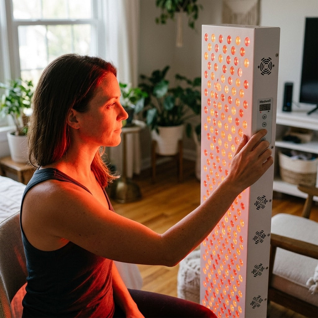 Red Light Therapy Panel with Four Wavelengths - in use