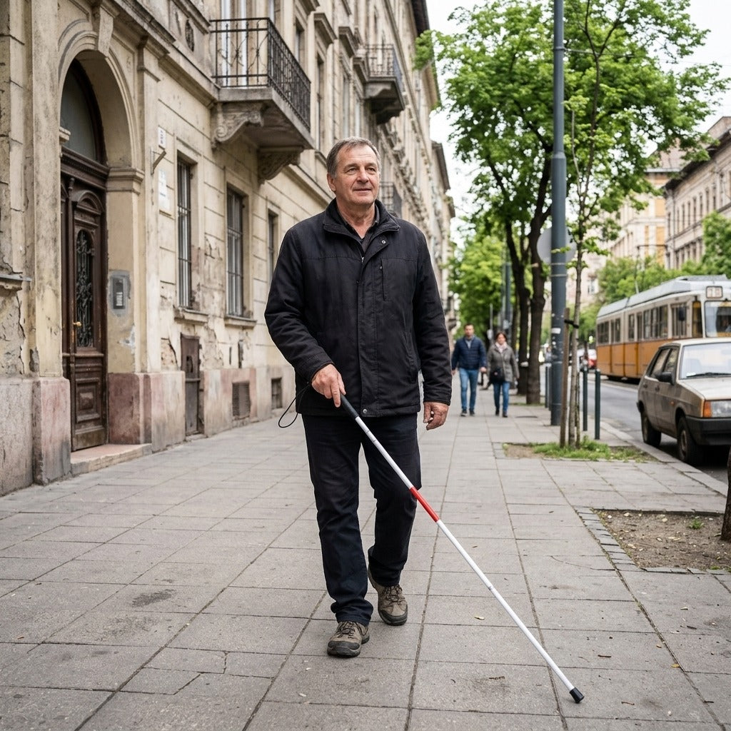 Fényvisszaverő, összecsukható bot látássérülteknek - a mindennapokban