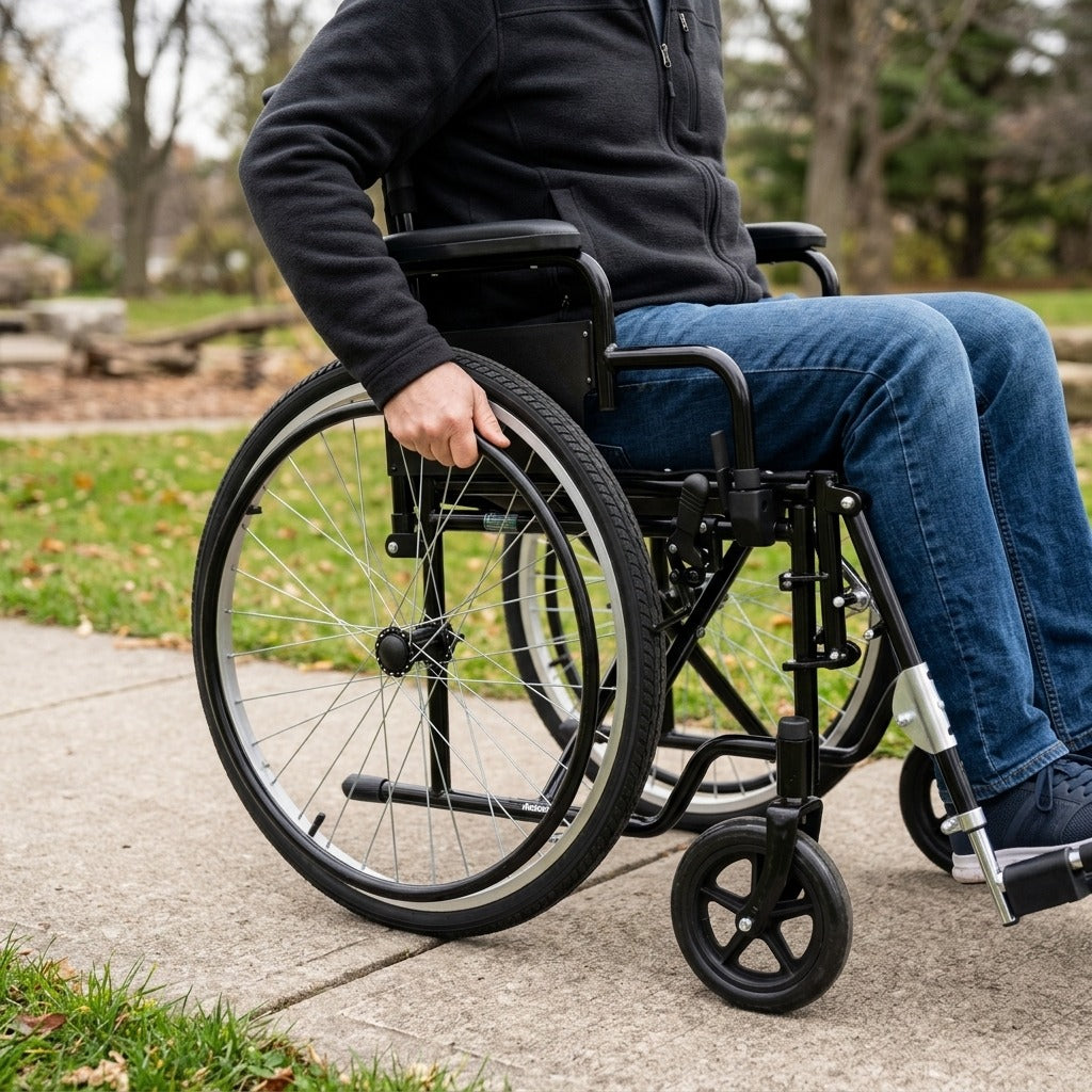 Reinforced Steel Foldable Manual Wheelchair - in use
