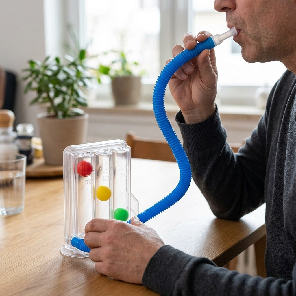 Respiratory Breathing Exerciser - in use