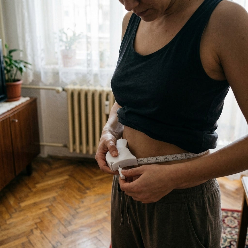 Visszahúzható testmérő szalag derékhoz, mellkashoz, karhoz - használat közben