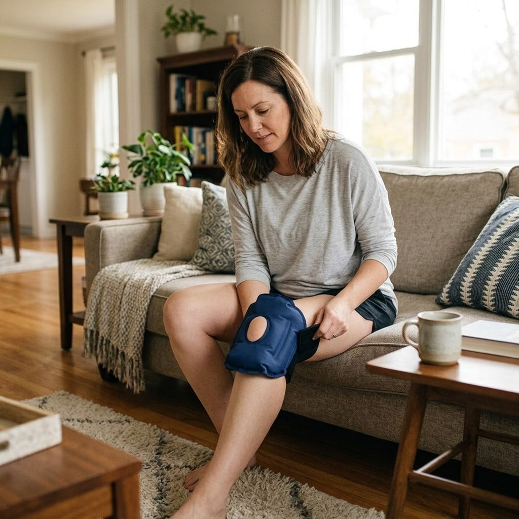 Reusable Adjustable Knee Ice Pack Wrap - at home