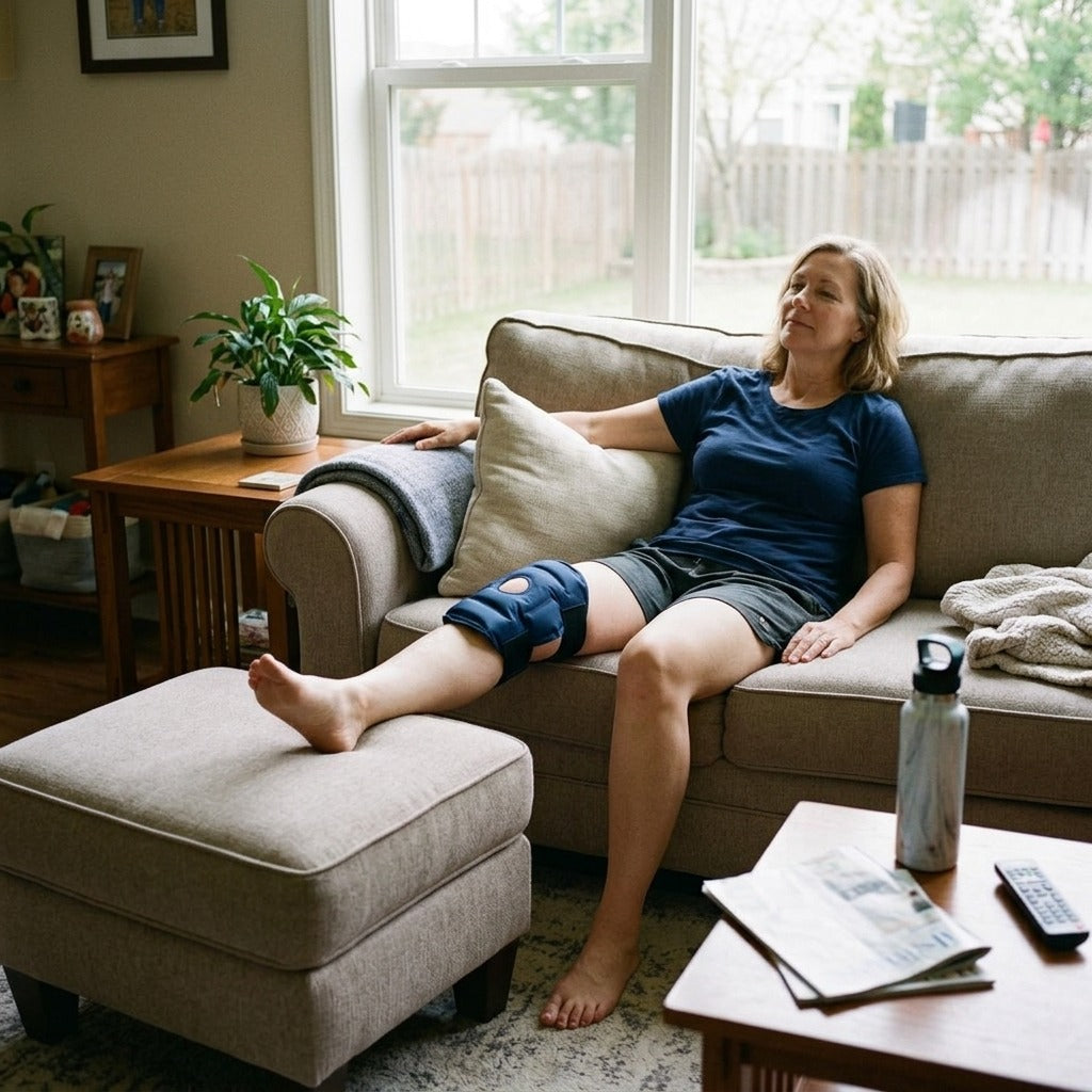 Reusable Adjustable Knee Ice Pack Wrap - in everyday life