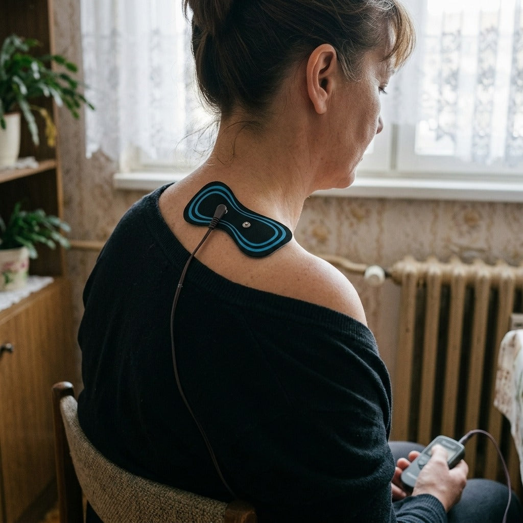 Újrahasználható EMS TENS elektródapárnák nyaki készülékhez - használat közben