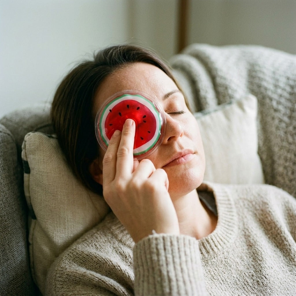 Reusable Gel Eye Pad for Hot or Cold Use - in use