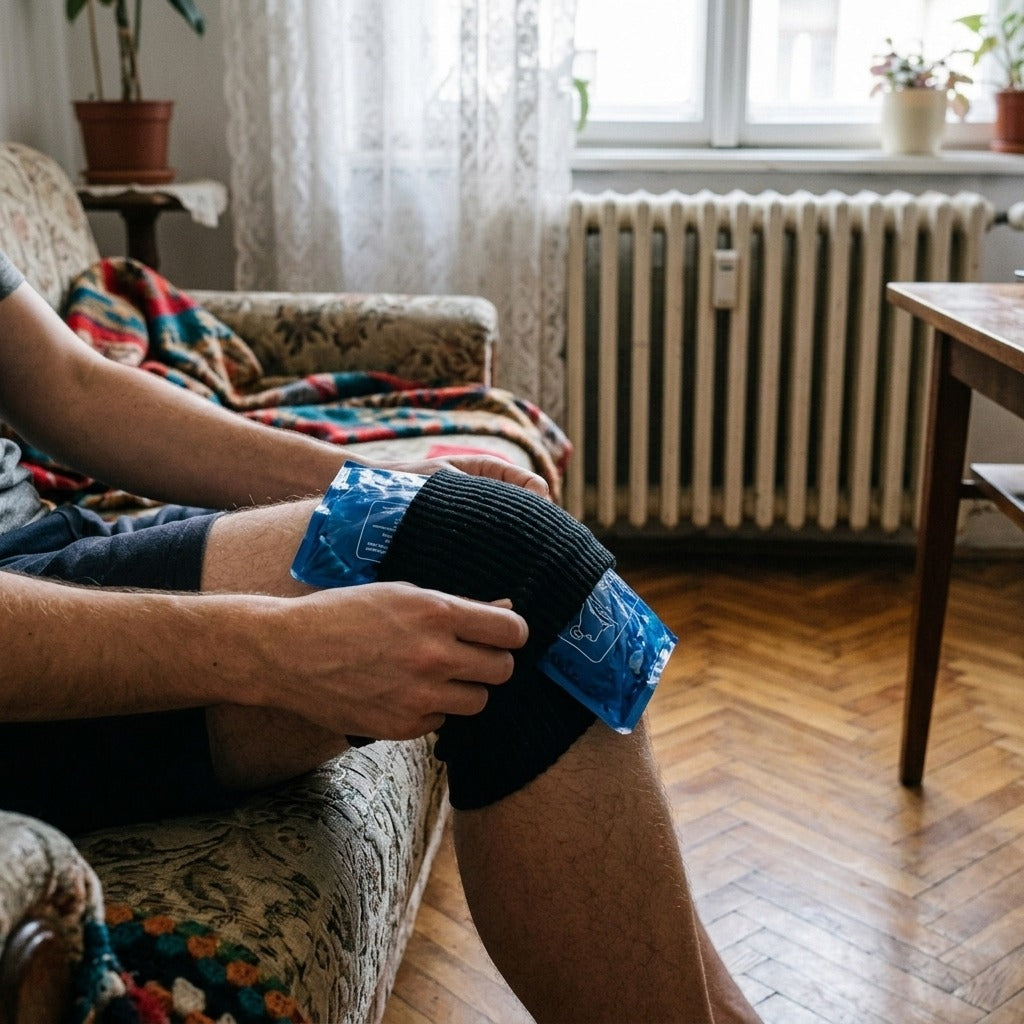 Újrahasználható melegítő-hűtő gélpárna pánttal - használat közben