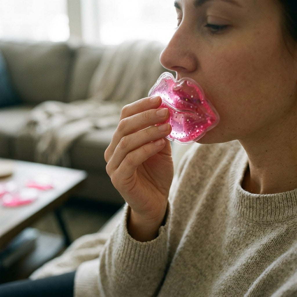 Reusable Lip Gel Cold Packs, 6-Piece Set - in use
