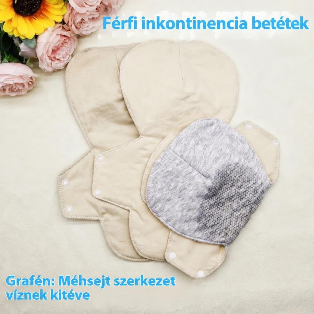 Mosható férfi inkontinencia betétek grafén réteggel és virágos dekorációval.