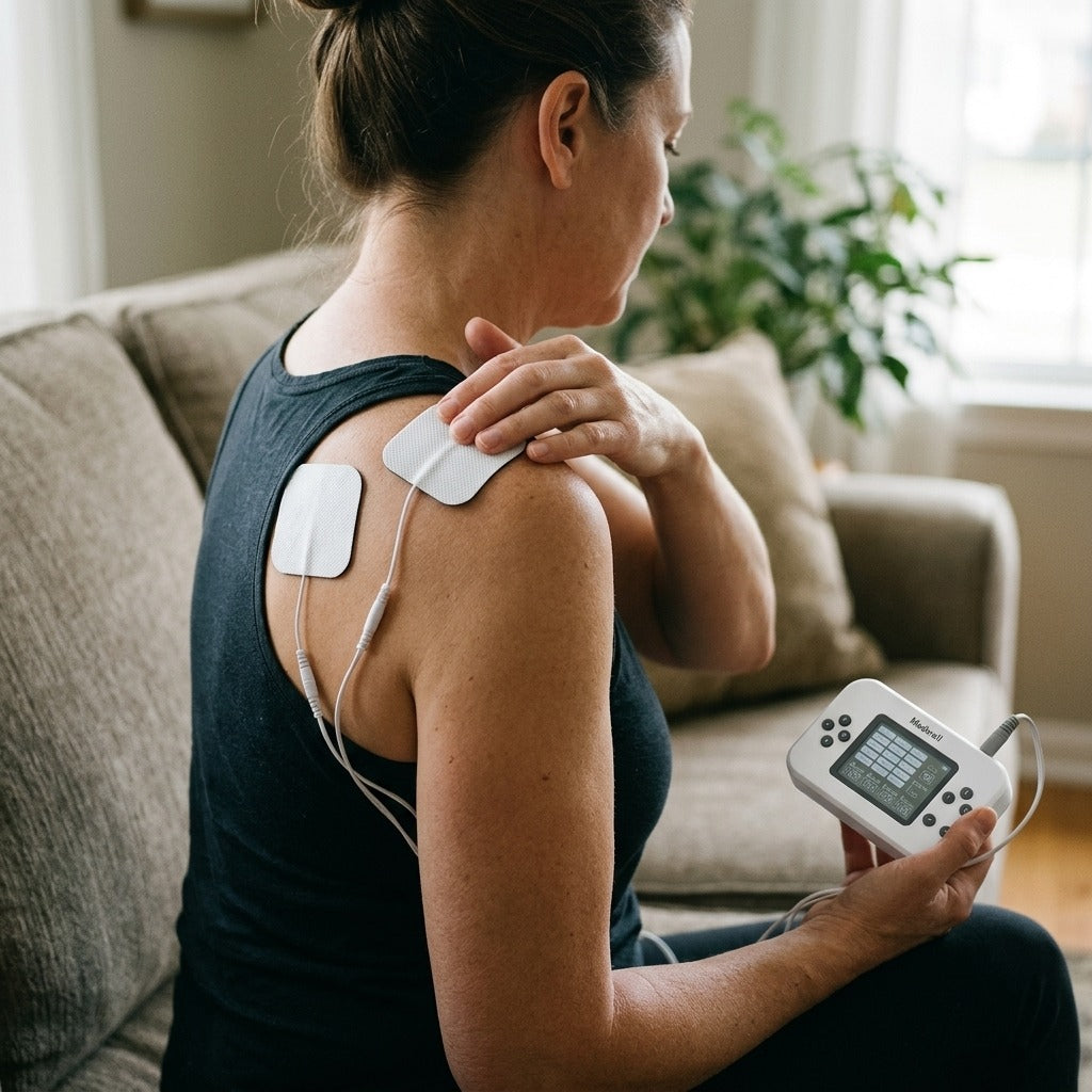 Reusable TENS and EMS Electrode Pads - in use