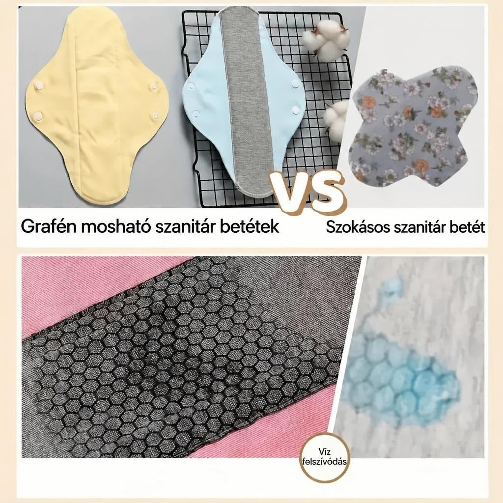 Grafén mosható szanitár betét és hagyományos betét összehasonlítása.