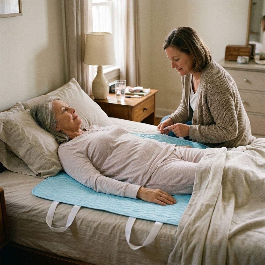 Reusable Waterproof Bed Pad with Handles - at home