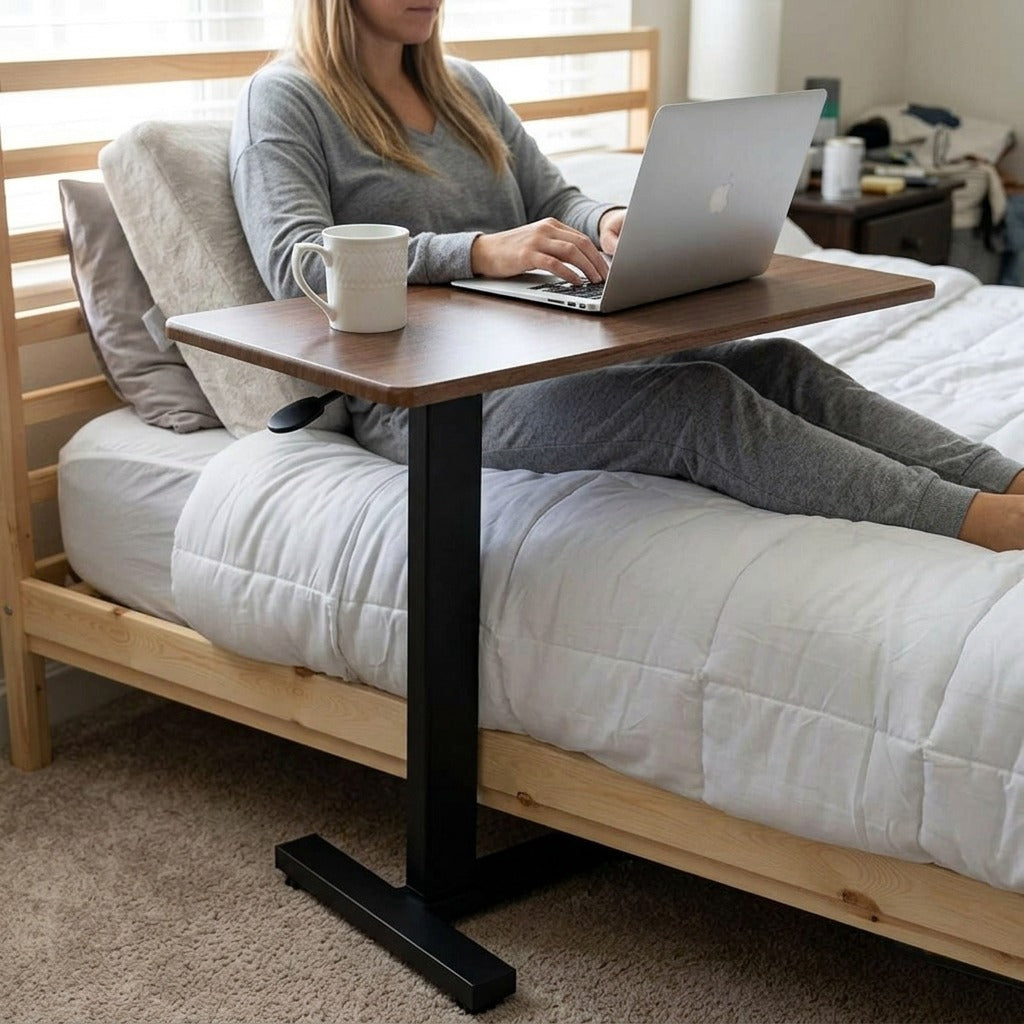 Rolling Height-Adjustable Overbed Table - in use