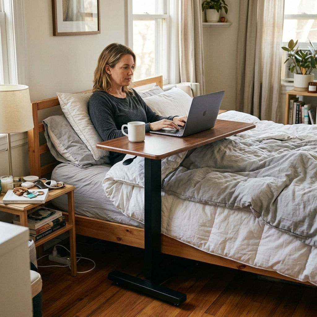 Rolling Height-Adjustable Overbed Table - at home