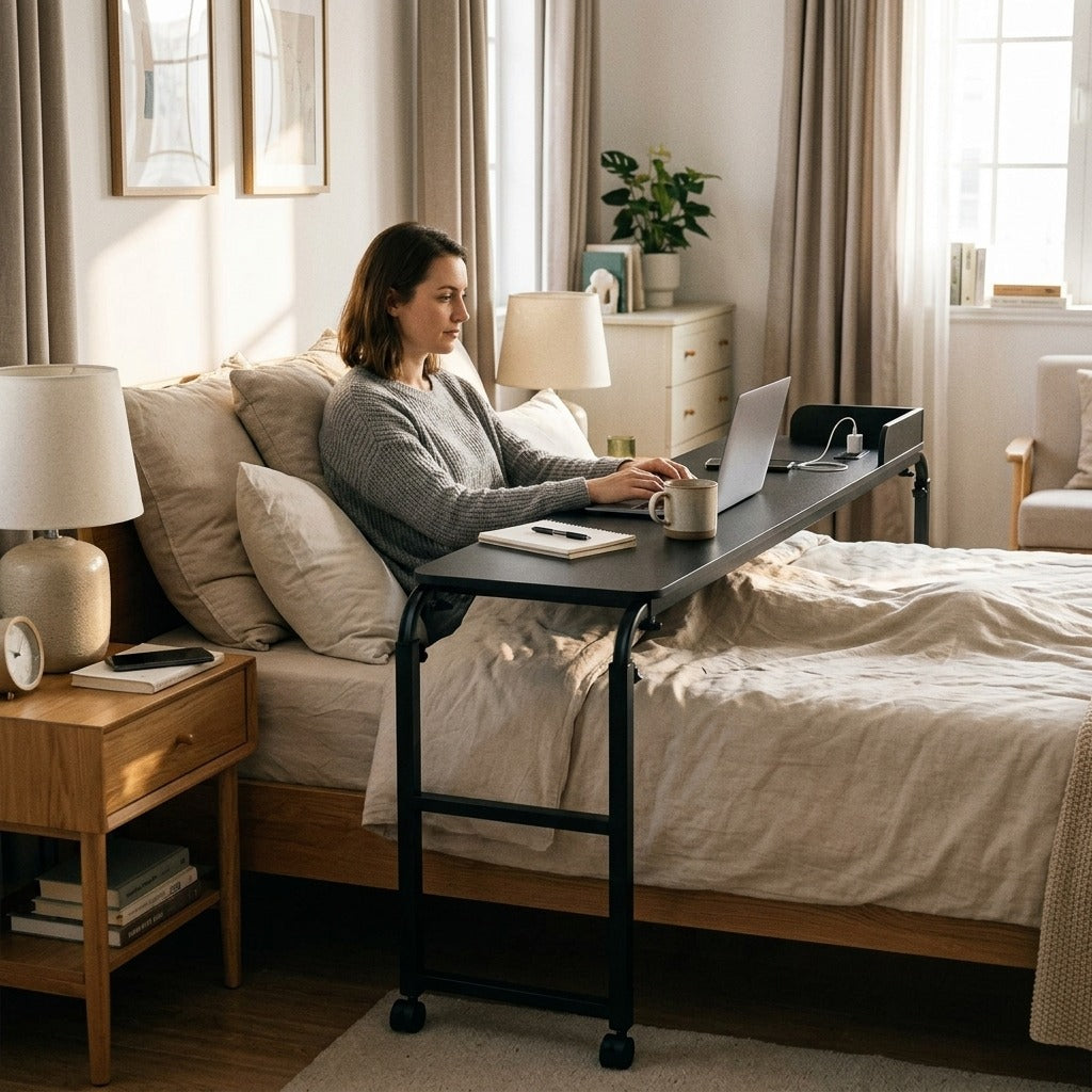 Rolling Overbed Table with Power Socket - at home