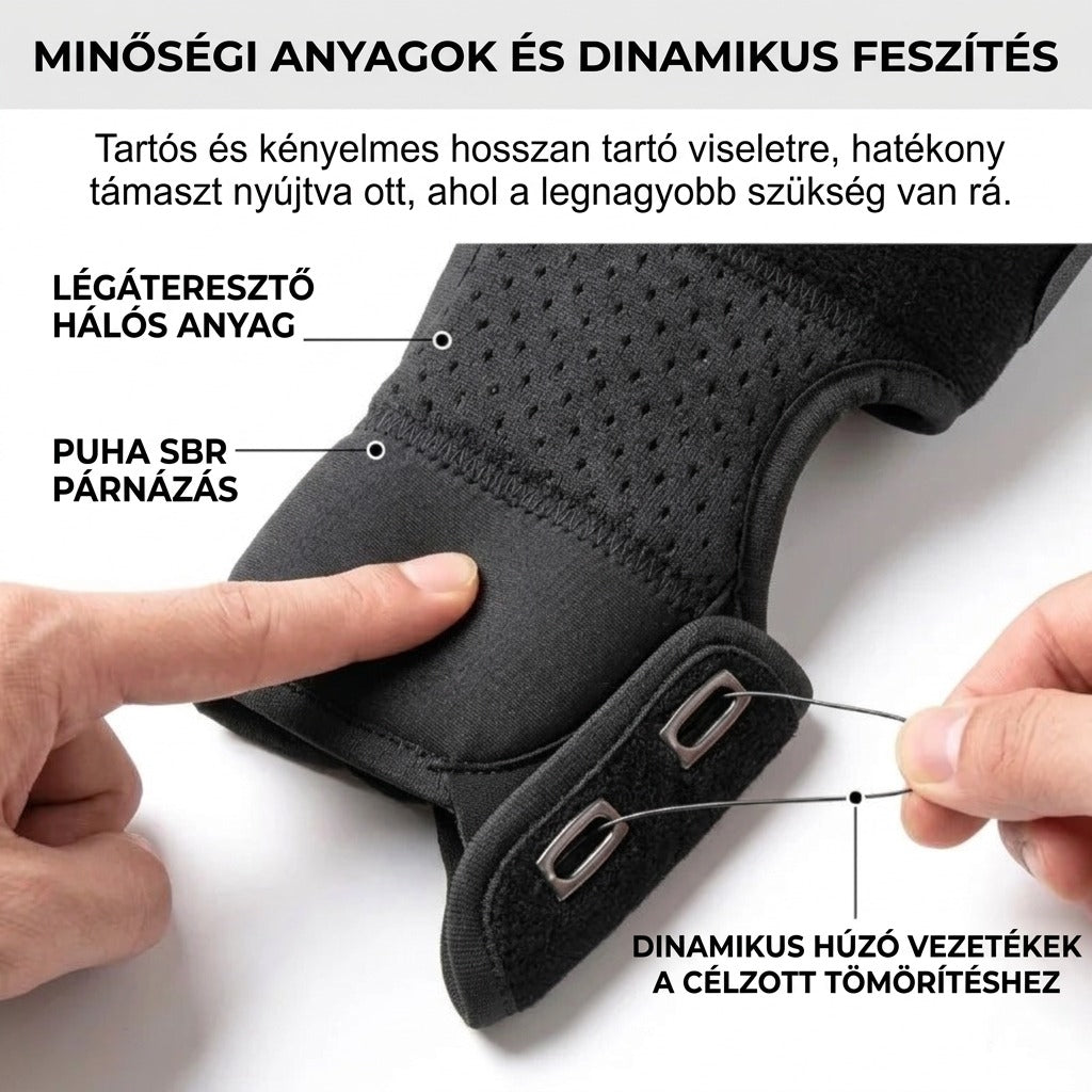 Fekete nyakpánt részletei: légáteresztő hálós anyag, puha párnázás, feszítővezetékek