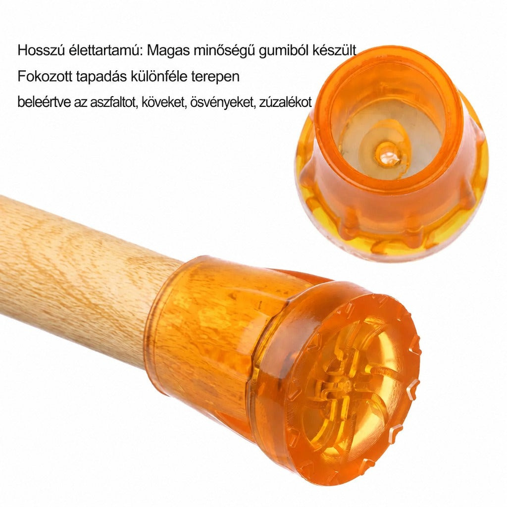 Narancssárga gumi botvég fából készült sétaboton a jobb tapadásért.