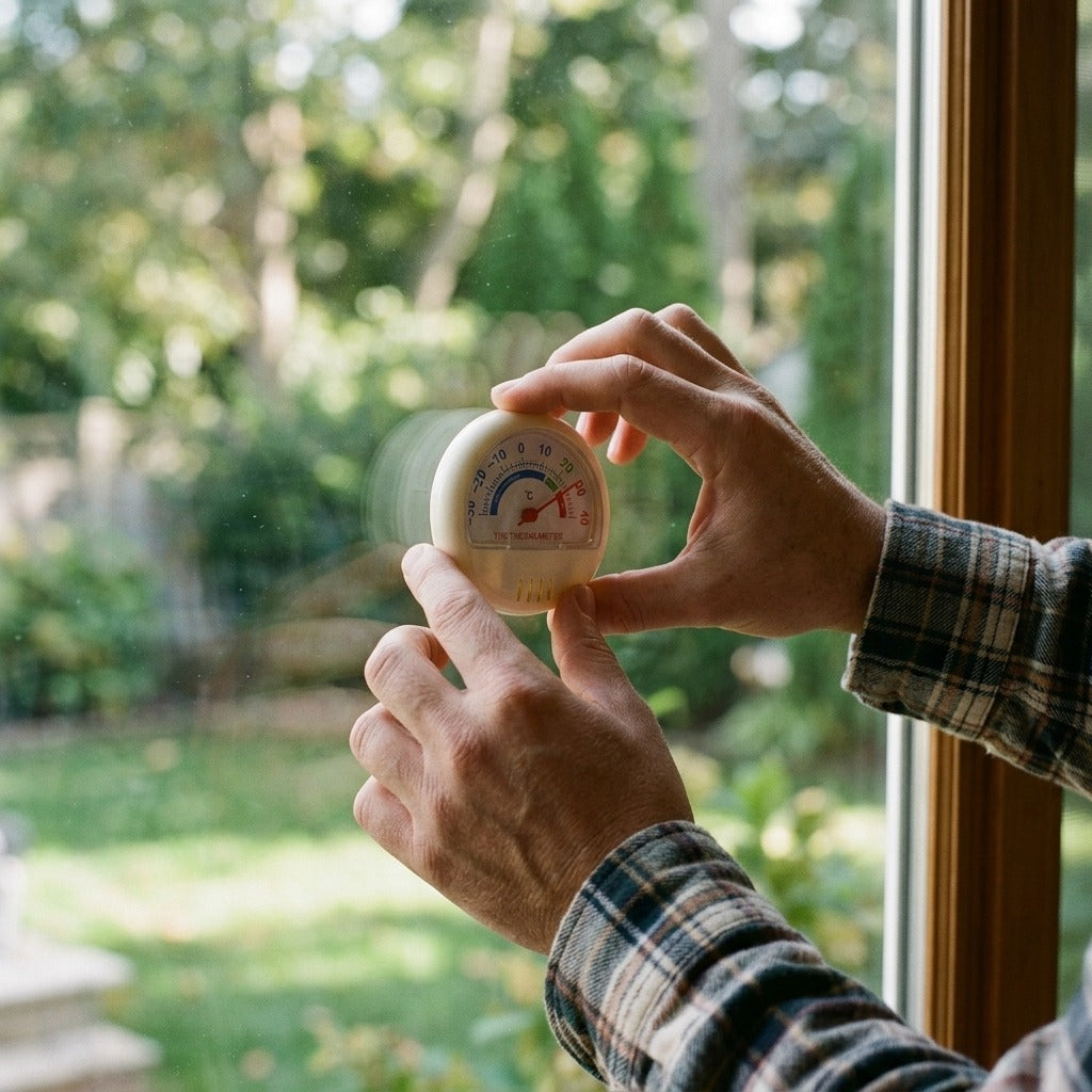 Self-Adhesive Indoor and Outdoor Thermometer - in use