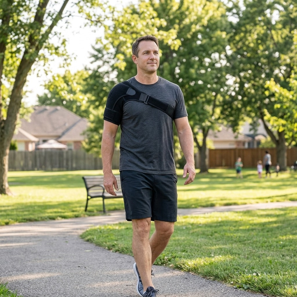 Shoulder Brace with Pressure Pad - in everyday life
