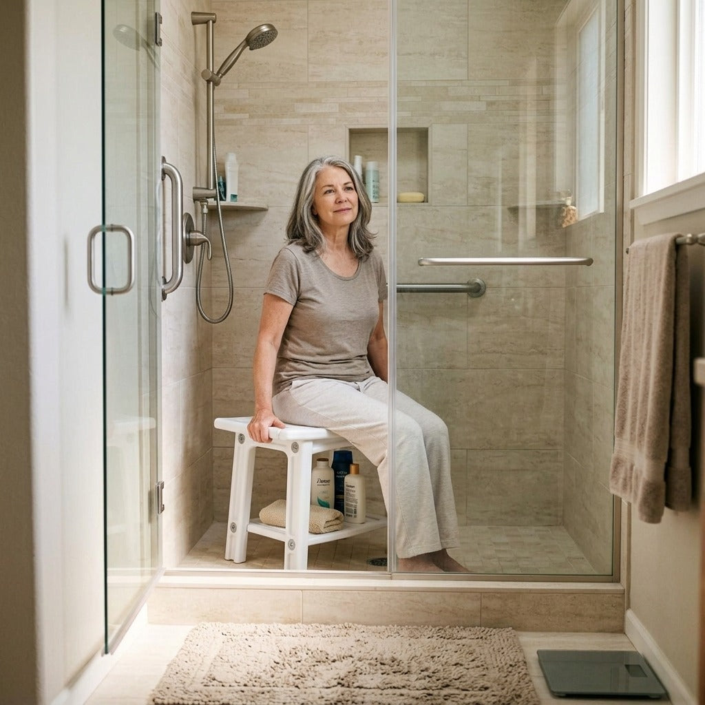 Shower Bench with Two Storage Spaces and Dual Handles - at home