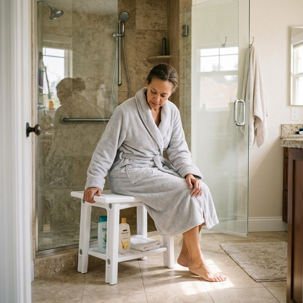 Shower Bench with Two-Tier Storage - at home