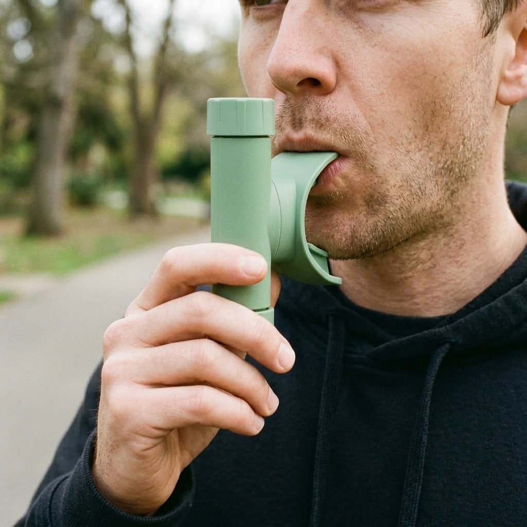 Silicone Breathing Exercise Trainer - in use