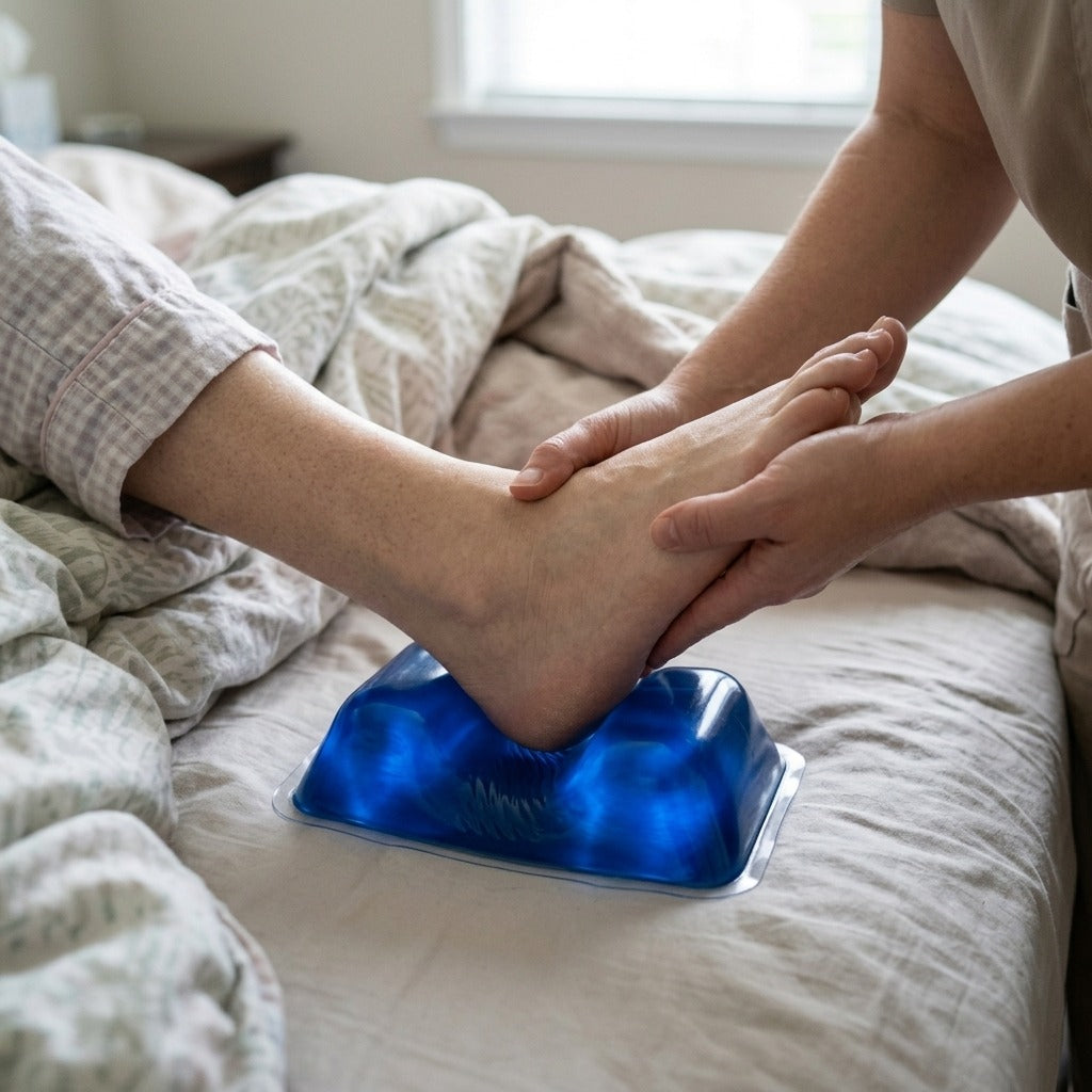 Silicone Gel Positioning Pad and Heel Protector - in use