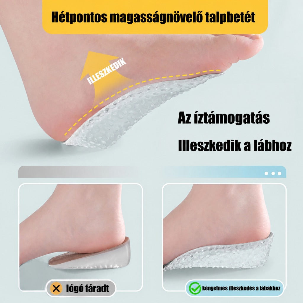 Hétpontos magasságnövelő talpbetét a lábfej és a talpboltozat kényelmes alátámasztásához.