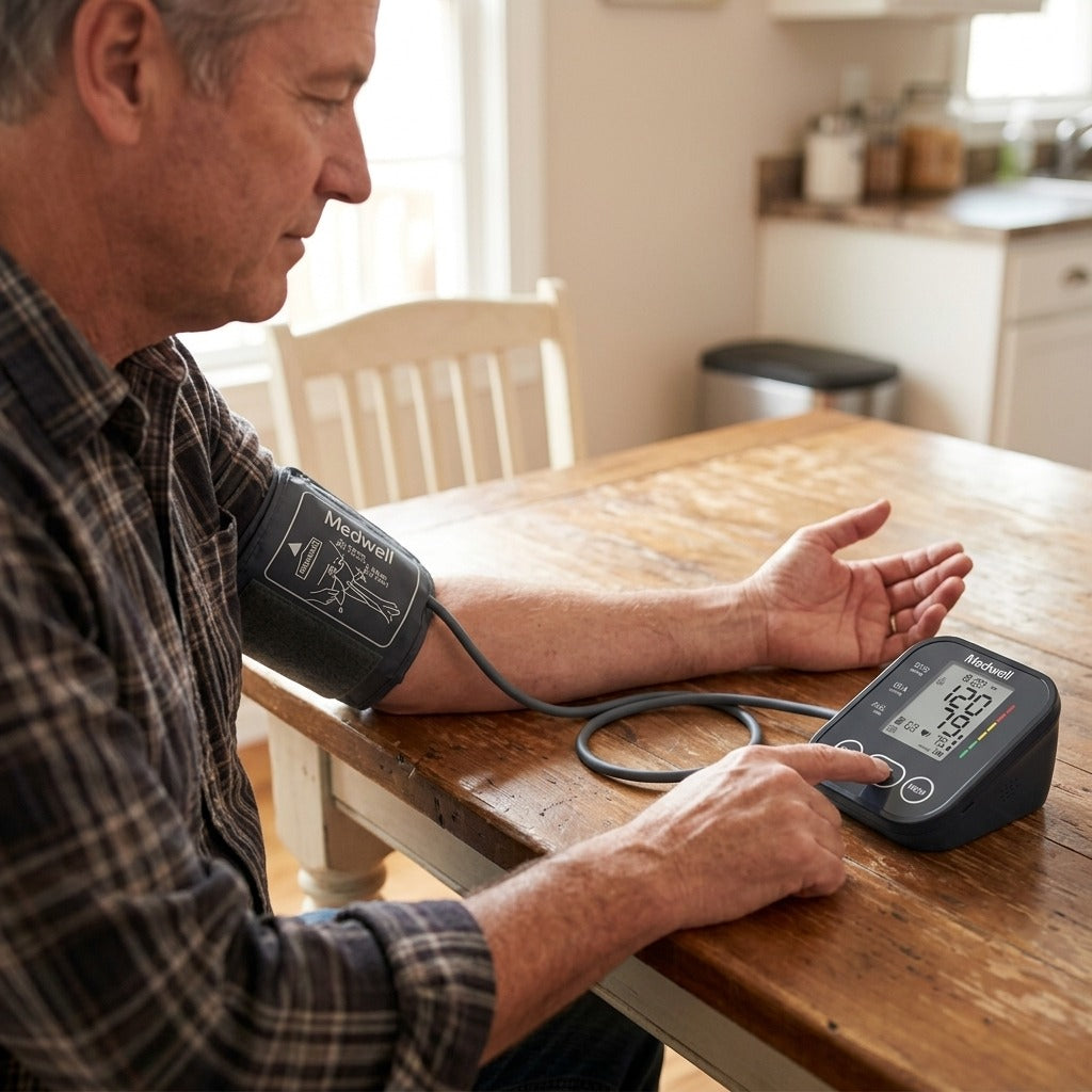 Medwell Digital Upper Arm Blood Pressure Monitor, Automatic - in use