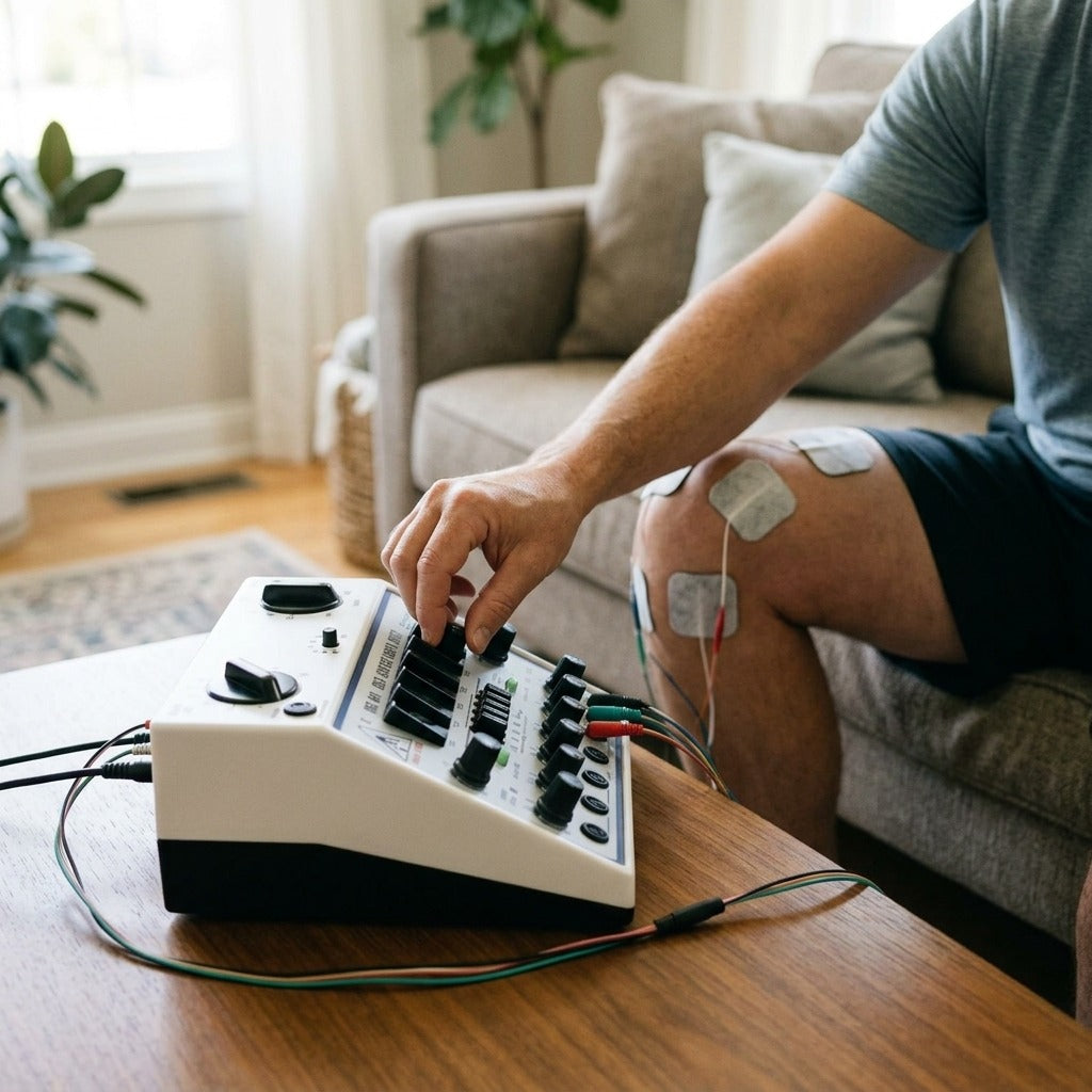 Six-Channel Electric Stimulator with Timer - in use