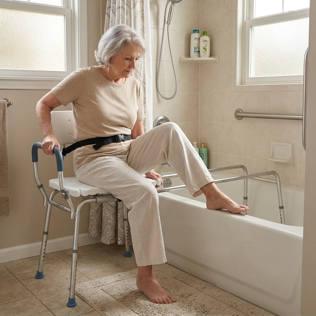 Sliding Shower Chair Tub Transfer Bench with Arms - at home