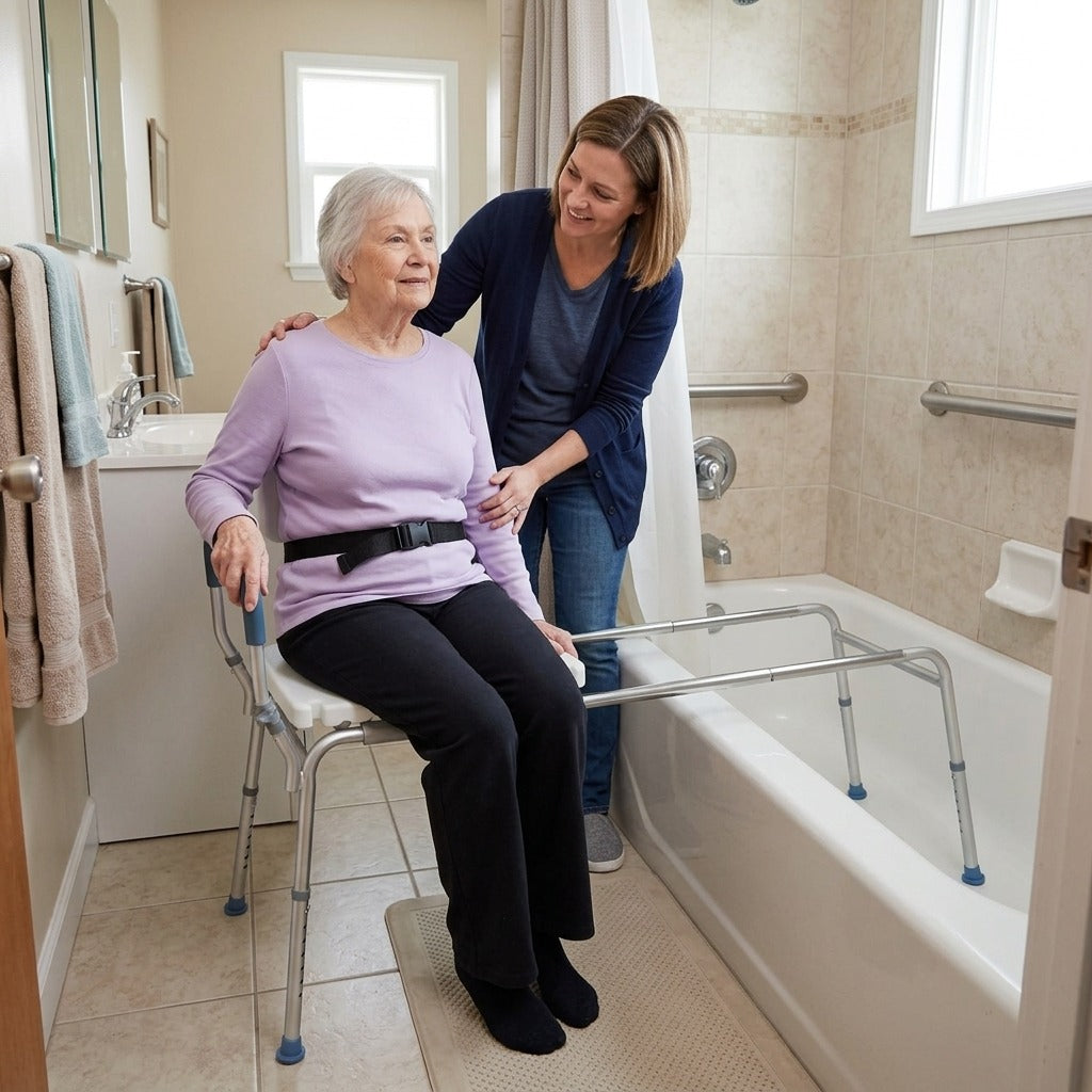 Sliding Shower Chair Tub Transfer Bench with Arms - in everyday life